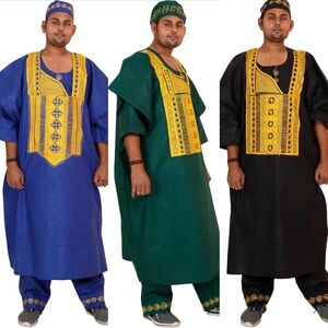African Men’s Grand Boubou 4-Piece Set Cotton One Size Fit All Different Colors